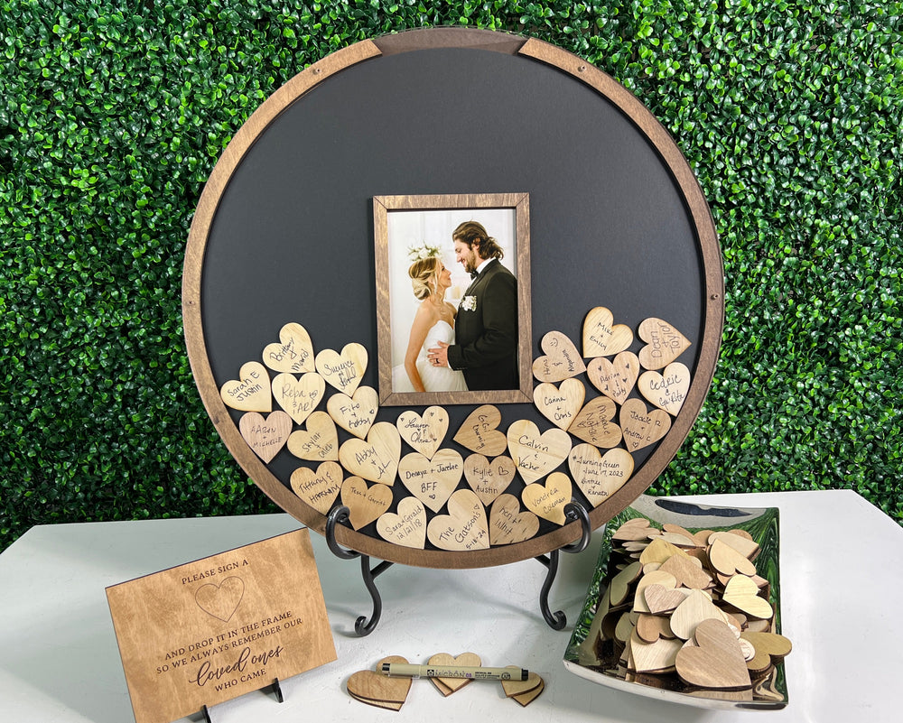 Elegant Round Wedding Guest Book Frame with Photo Opening - Perfect Keepsake for Your Special Day!